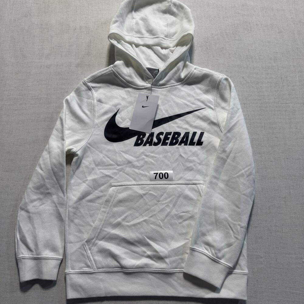 Nike Swoosh Baseball  Club Fleece Hoodie Boys Sz S White Brand New‎
